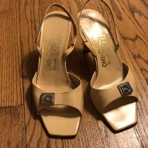 Cream Ferragamo slingbacks